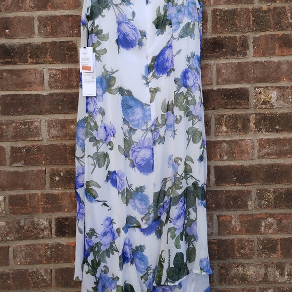 Calvin Klein Asymmetrical White Sleeveless Floral Print Size 6 - Picture 2 of 5